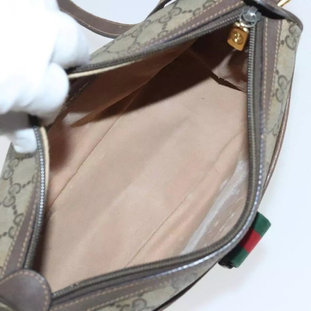 GUCCI GG Supreme Web Sherry Line Shoulder Bag PVC Beige - Picture 11 of 16